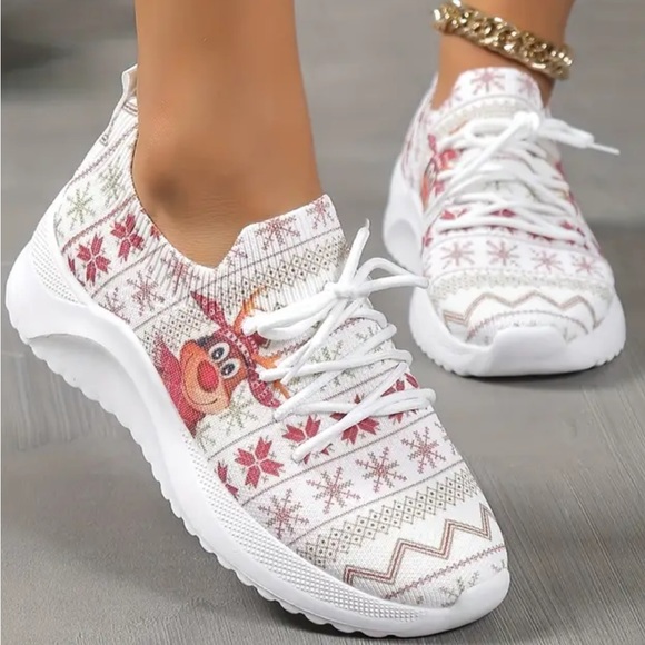 Christmas Reindeer Print Soft Elastic Lightweight Breathable Casual Sneakers - Picture 3 of 4